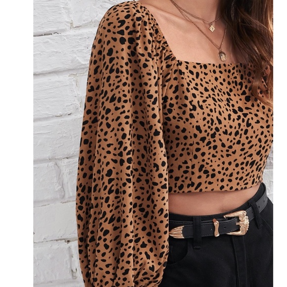 Boho leopard Print Square Neck Cropped Top - Picture 3 of 5